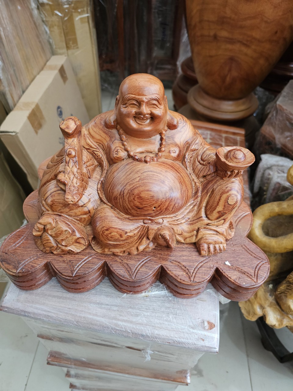 Maitreya Buddha Statue Made of Incense Wood with a 30cm Horizontal Base.