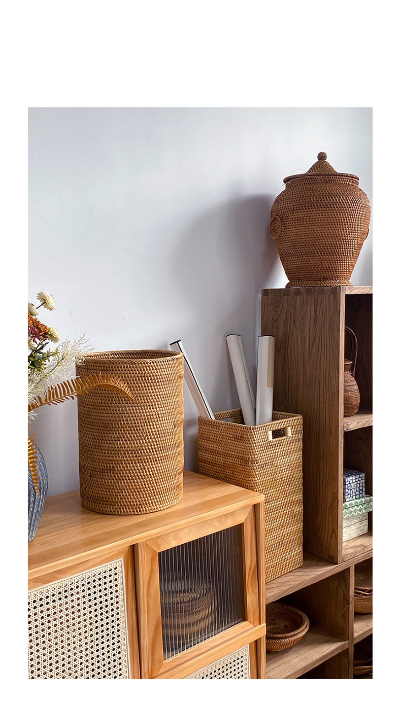 Giỏ mây đựng đồ hình trụ ECOHUB 28X22cm trang trí sắp xếp nhà cửa (Cylindrical Rattan Basket) E00315