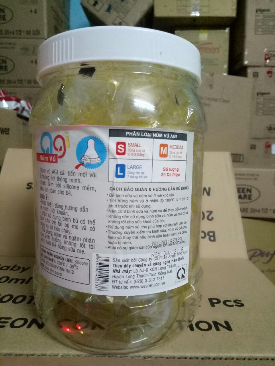Ty bình sữa Agi cổ thường size M - 2 cái/vỹ(Trắng) - num vu binh sua