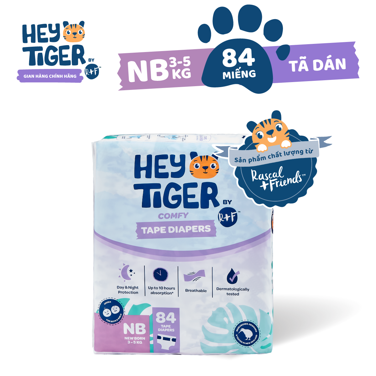 Tã/Bỉm Dán Hey Tiger Jumbo Size NB 3-5kg 84 miếng