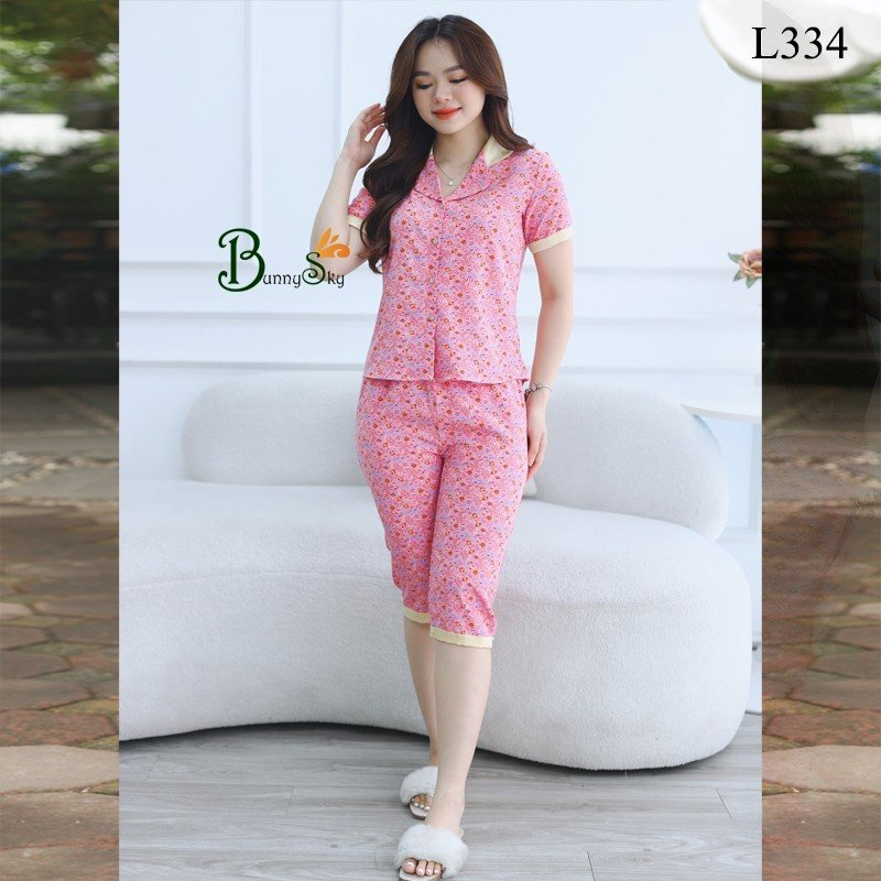Quần áo mặc nhà chất liệu lụa mềm mát ngày hè đồ bộ nữ mẫu pizama tay cộc quần lửng