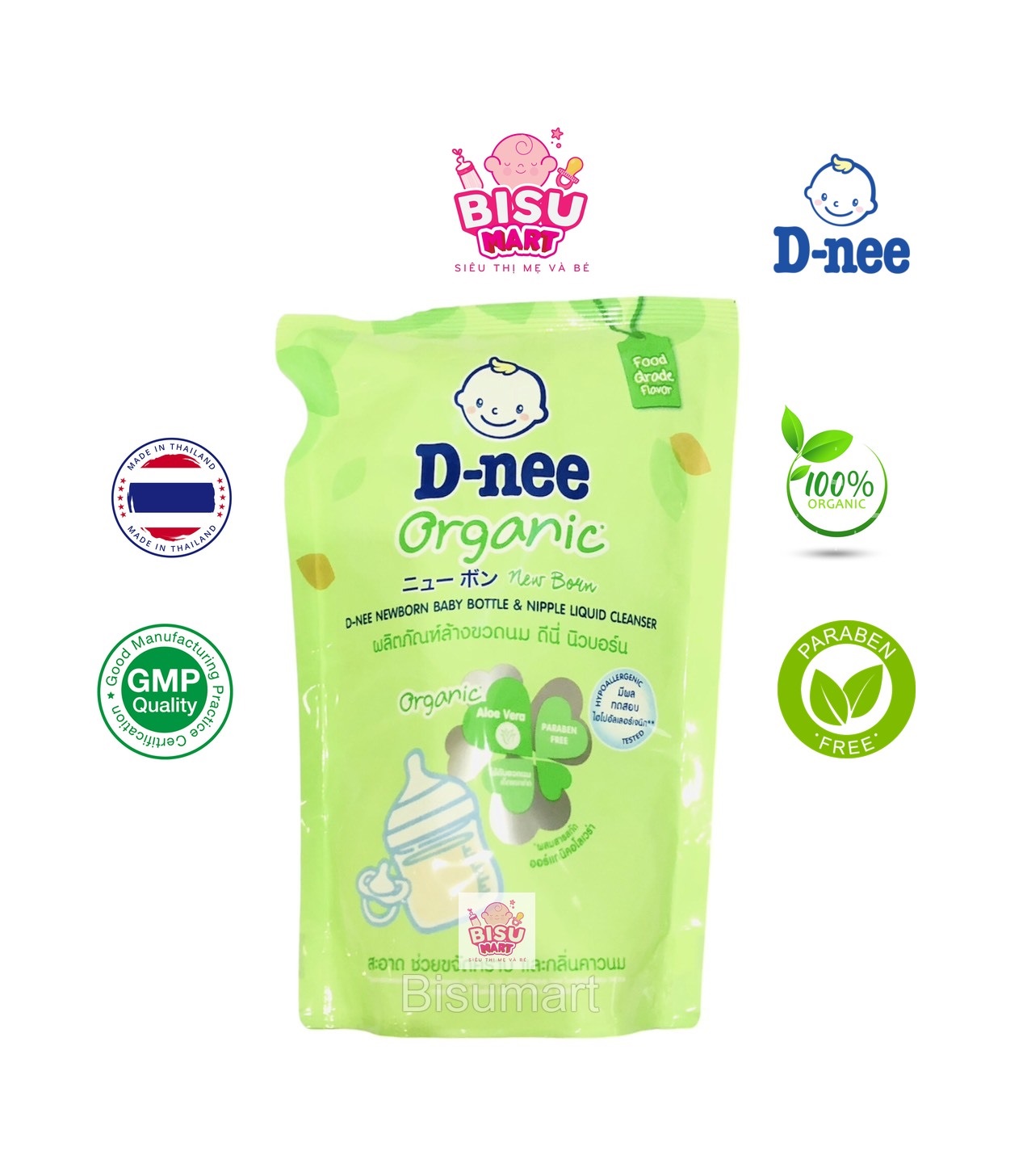 Nước rửa bình sữa núm ty cho bé Dnee Organic Túi 550ml Mẫu Mới