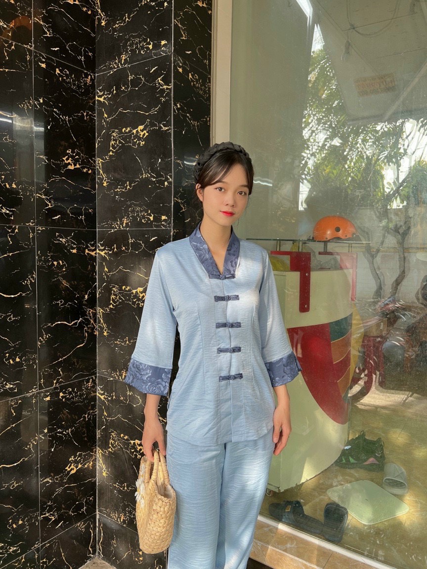 Đồ Lam Đi Chùa # Bộ viền hoa lụa Hàn 2# Quần Áo Nữ Cao Cấp