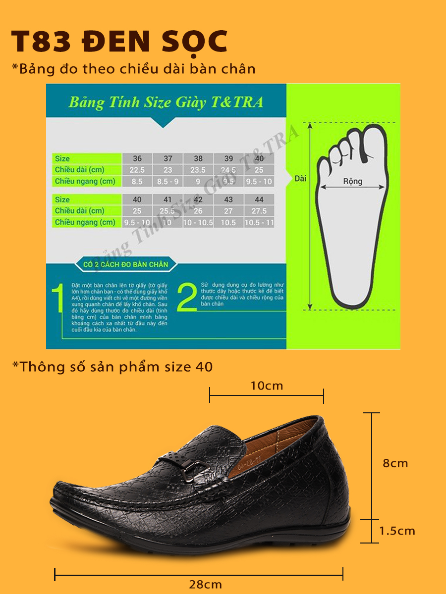[ 6CM ] Giày Độn Nam T&TRA T83 Đen sọc