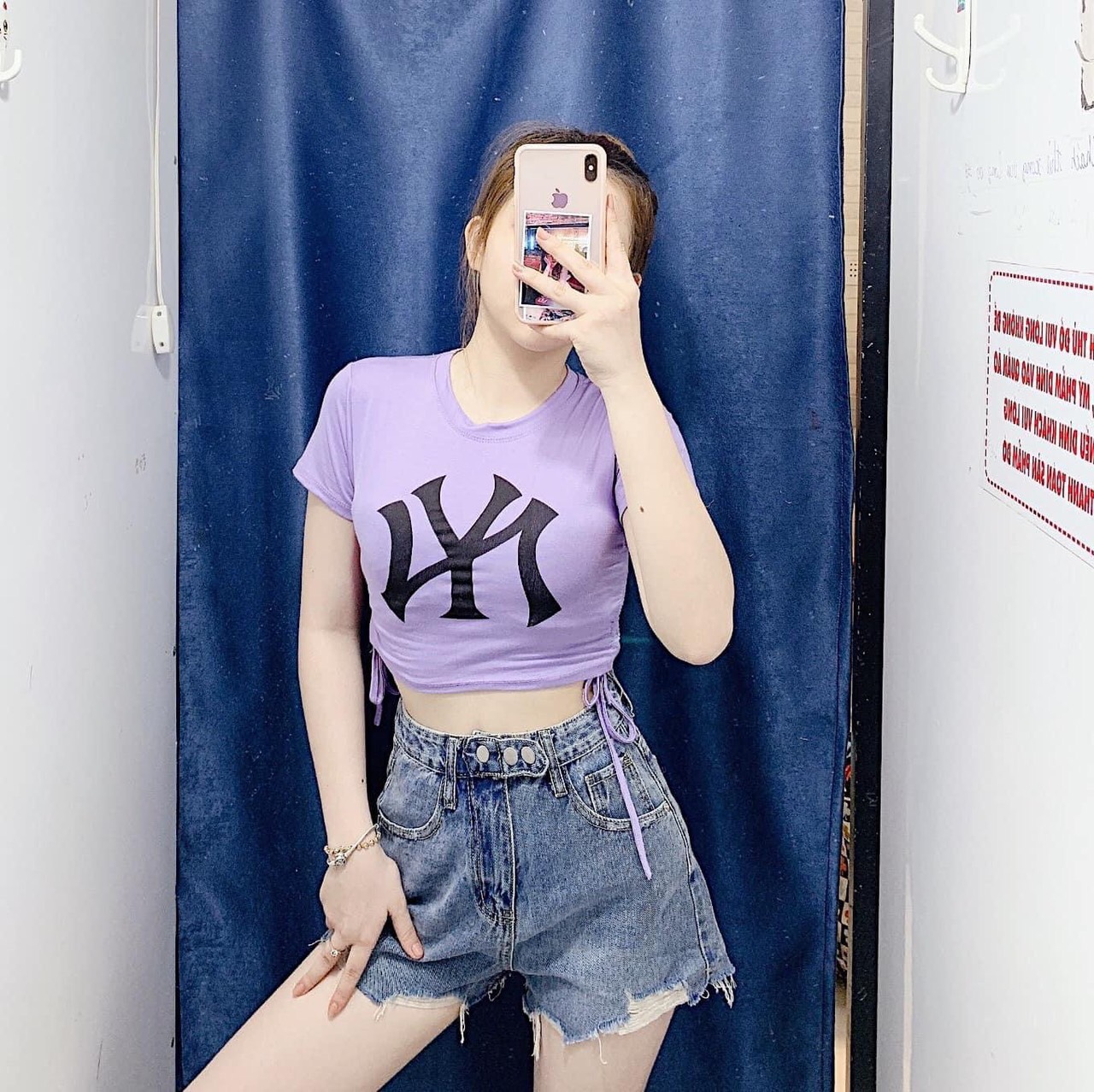 Áo thun lụa croptop nờ y rút 2 bên eo xinh