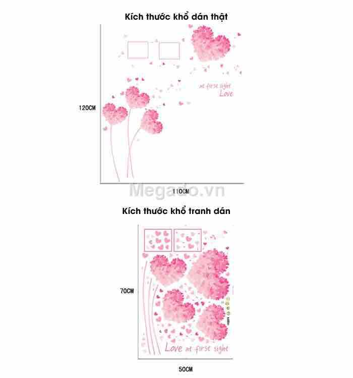 Decal tranh dán tường trái tim hồng