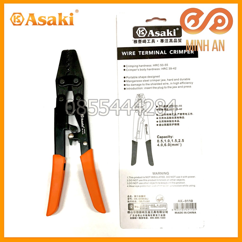 Kìm Bấm Cos 6L 0.5 - 6Mm2 Asaki Ak-9110 (Kềm Bấm Cốt 6L)