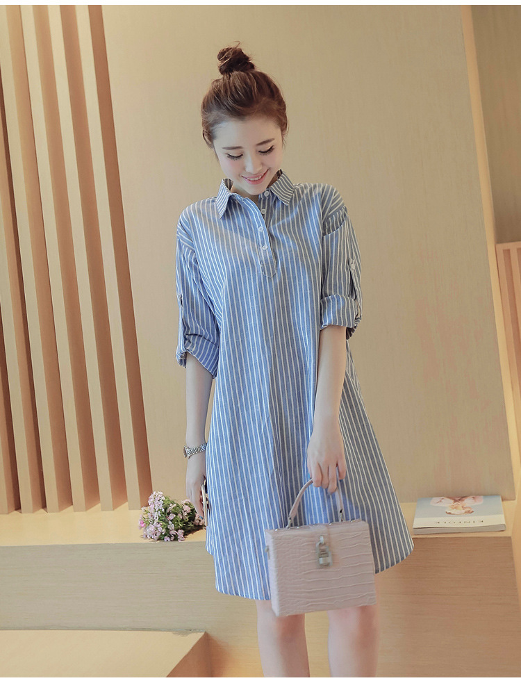 Đầm bầu suông cổ sơ mi kẻ sọc 148