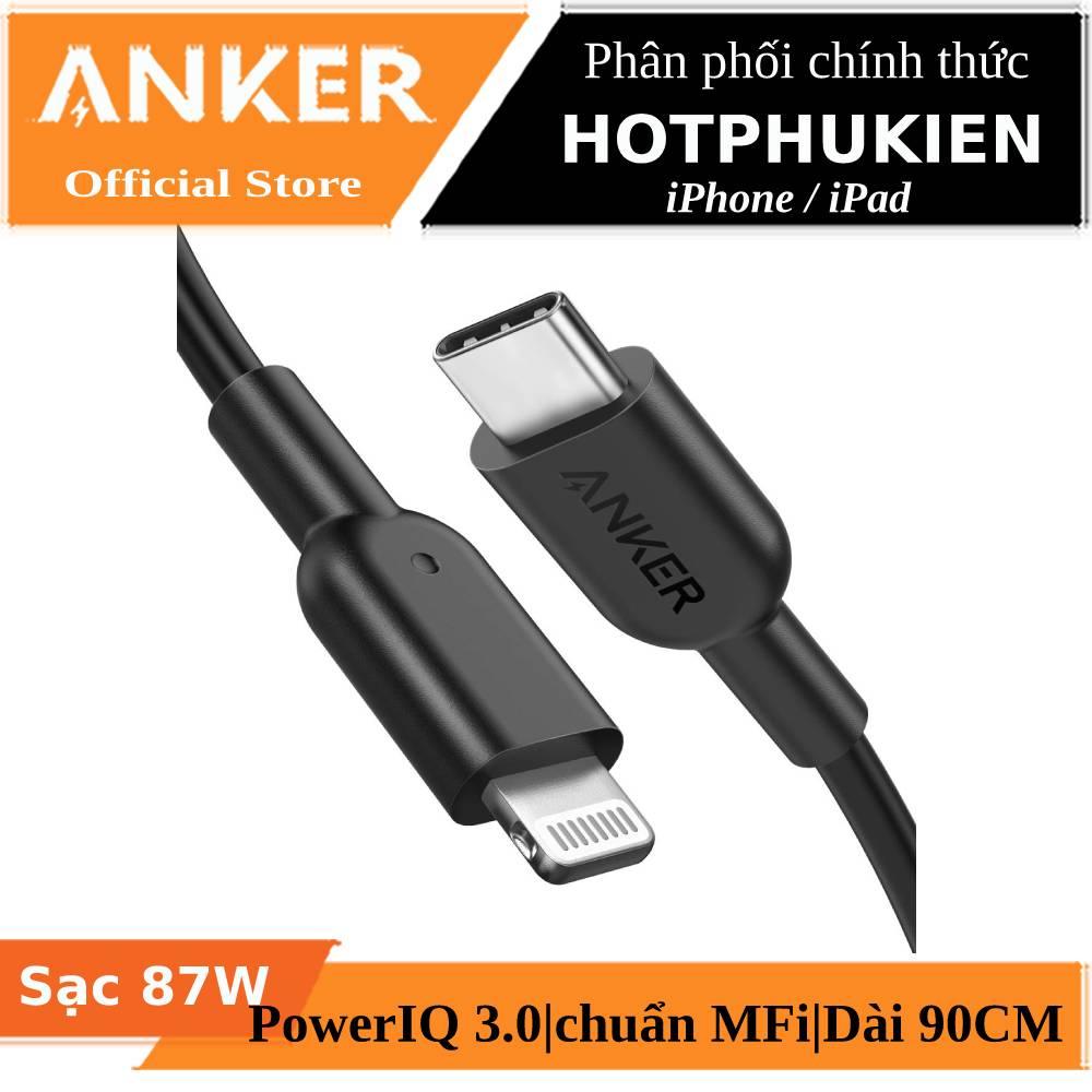 [HCM]Dây cáp sạc siêu nhanh 87W Type-C PD 3.1 to Lightning dài 90CM hiệu ANKER Powerline+ II cho iPhone / iPad (PowerIQ 3.0 dây cáp siêu bền chứng nhận MFi Apple) (Bảo hành 03 tháng 1 đổi 1) - Phân phối bởi Hotpukien KGG