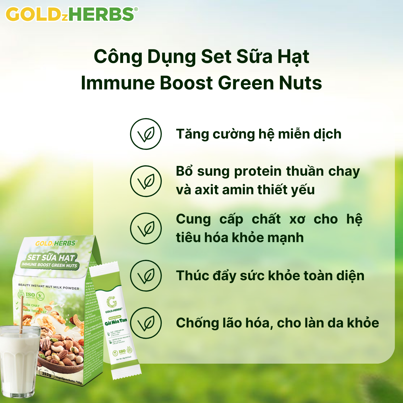 Set Sữa Hạt Goldzherbs Immune Boost Green Nuts – 14 gói x18g/ 500g