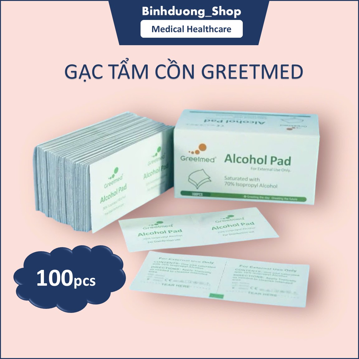 Hộp 100 miếng gạc tẩm cồn y tế Greetmed