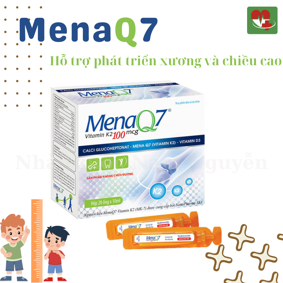 Canxi Mena Q7 180mcg giúp xương chắc khỏe và tăng chiều cao - Hộp 30 ống