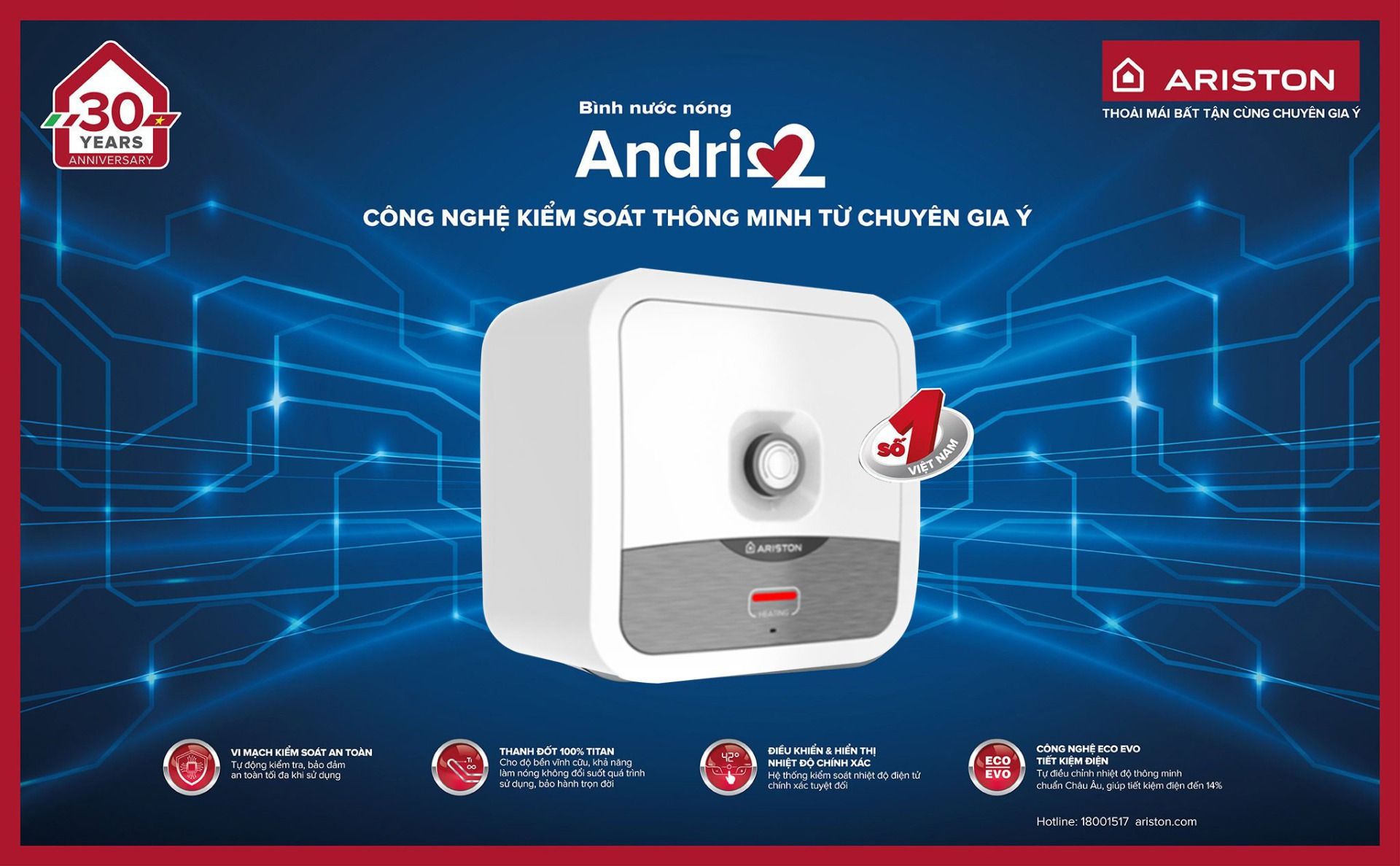 Bình nóng lạnh gián tiếp ariston an2 15r 2.5 fe