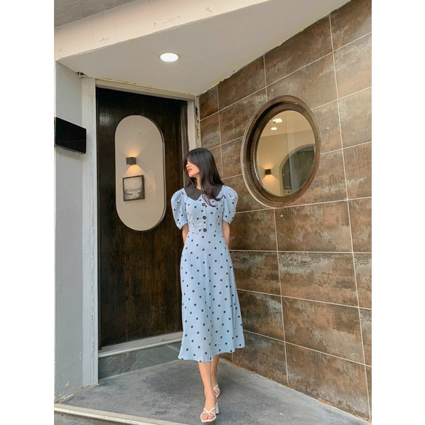 LIIN - Váy cổ phối hoạ tiết chấm bi