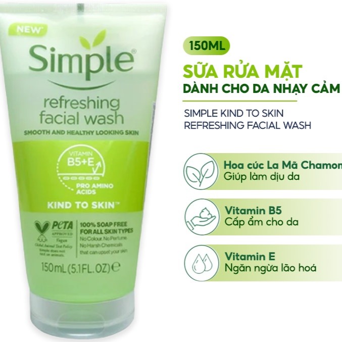 [ rửa sạch mọi bụi bẩn ] Sữa rửa mặt dạng gel Simple Refreshing 150ml [ mẫu mới ]