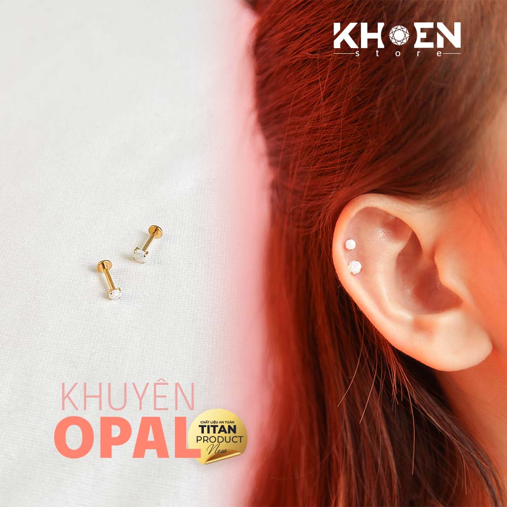 Khuyên tai Đá Opal Trắng Titan - Khoen store