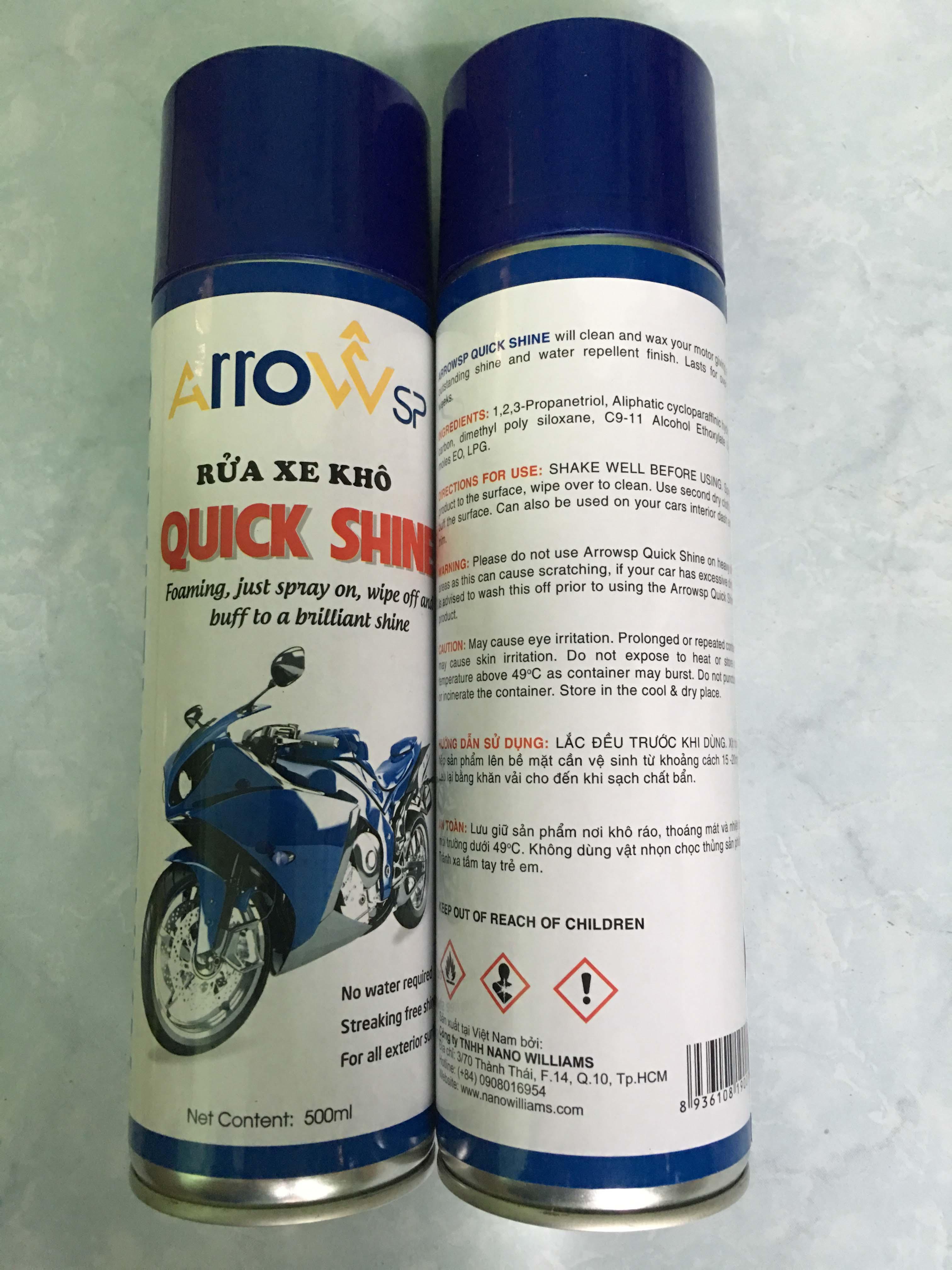 [HCM]01 Bình xịt bọt rửa xe khô ARROWsp QUICK SHINE 500ml