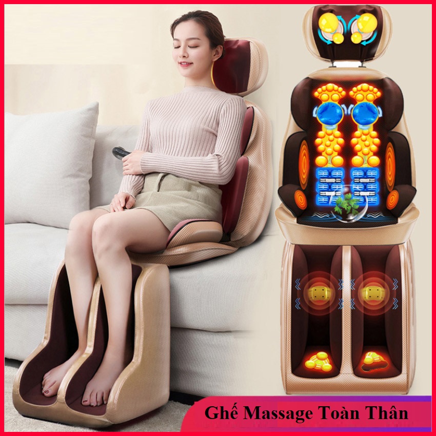 Ghế massage toàn thân Leerkang Hàn Quốc, tích hợp 16 con lăn tự động kèm massage hồng ngoại cao cấp, Ghế đệm massage toàn thân rung đa năng, thiết bị massage vai gáy lưng toàn thân gia dụng dành cho người lớn tuổi - Bảo hành 1 năm lỗi 1 đổi 1