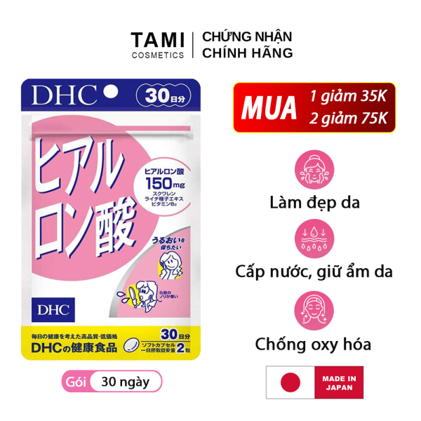 Viên uống cấp nước DHC Nhật Bản Hyaluronic Acid thực phẩm chức năng cấp ẩm, làm đẹp và bảo vệ da, chống oxy hóa, củng cố sức khỏe cho cơ thể TA-DHC-HA30
