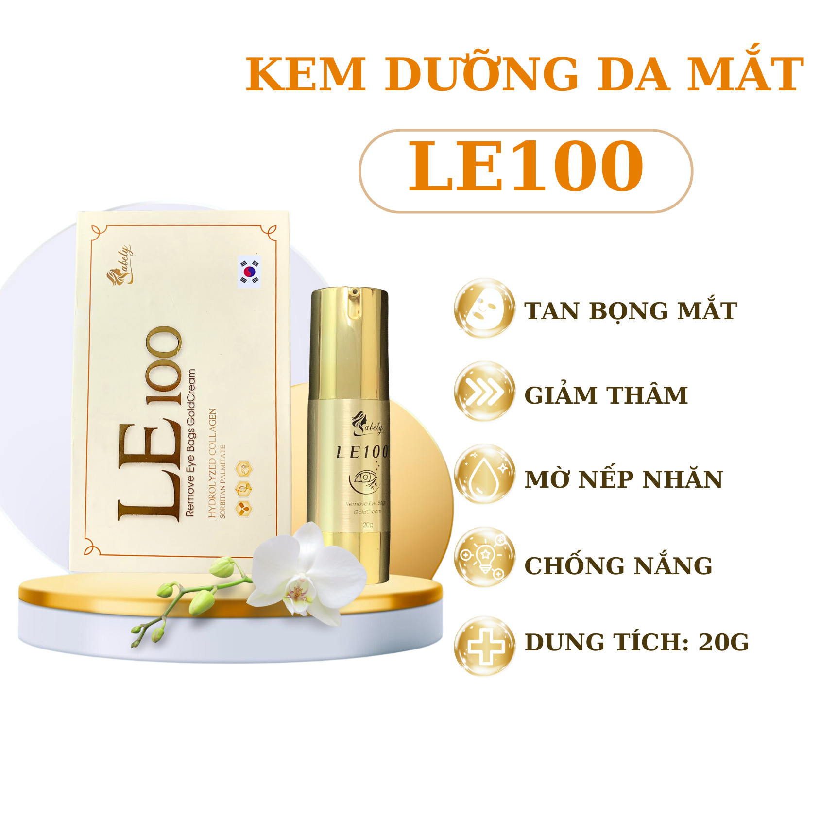 Kem mắt xóa thâm quầng mắt giảm nếp nhăn tan bọng mắt le100 20g, không kích ứng không cay mắt dùng được cho da nhạy cảm