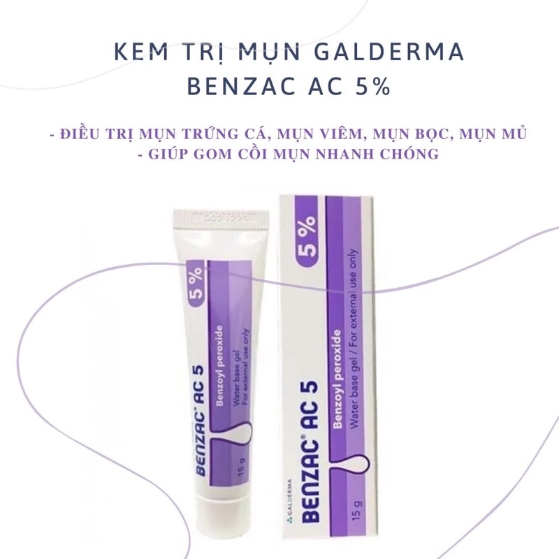 Kem chấm giảm mụn Benzac 5% Benzoyl Peroxide 15g