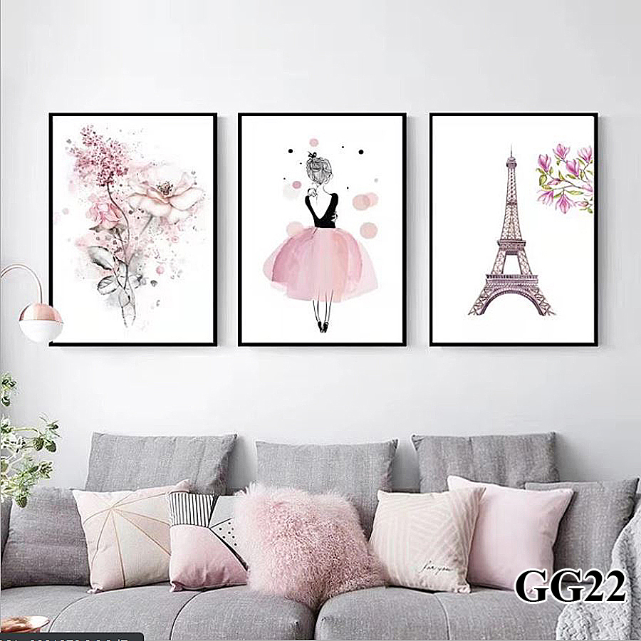Tranh treo tường 3 bức phong cách hiện đại - Bắc Âu GG08A, tranh trang trí phòng khách, phòng ngủ, phòng ăn, spa, trang trí nhà cửa, tranh decor, tranh con hươu