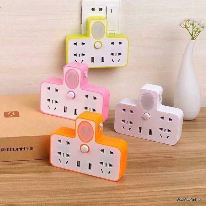 Bộ Chia Ổ Cắm Điện 3 Chấu 2 Cổng Usb Kiêm Đèn Ngủ Tiện Dụng