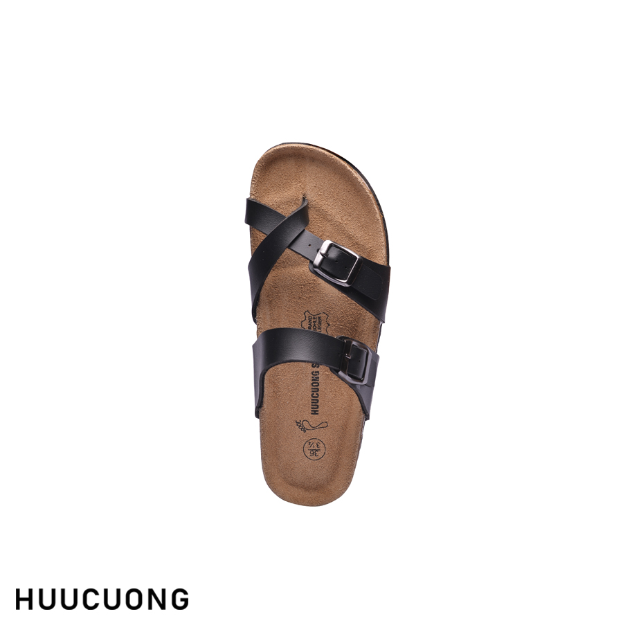 Dép nam nữ xỏ ngón đen da PU đế trấu cao cấp