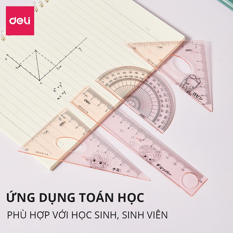 Bộ thước kẻ, eke, đo độ 15cm 4 chiếc One Piece H17 (Deli)