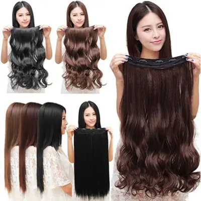 DAFCASV Full Head High Temperature Fiber for Women Straight Curly Invisible Hairpiece Synthetic Wig Hair Extensions Clips In Hair Extensions