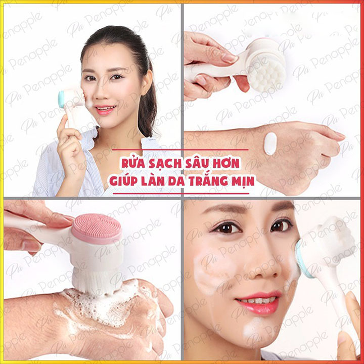 Cọ rửa mặt massage 2 đầu siêu mềm có tay cầm