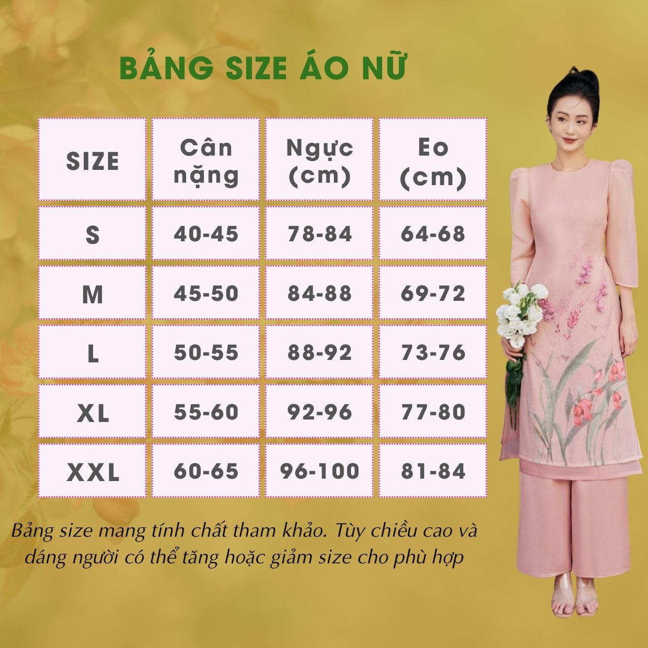 Áo dài cách tân nữ đính hoa vàng chất vải tơ chuẩn dáng