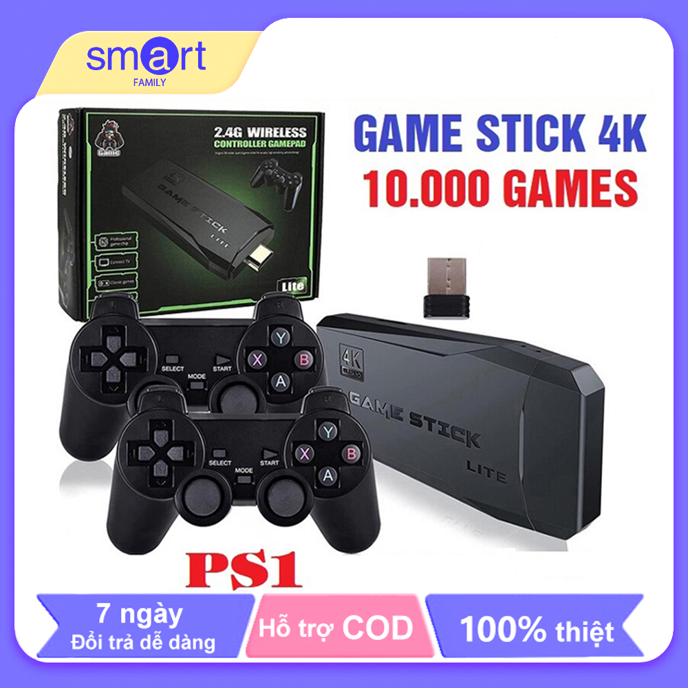 Máy Chơi Game Điện Tử 4 Nút Game Stick HDMI 3000+/10000+ Trò Chơi, Kết nối HDMI, 4K kết nối với ti vi, máy tính Tặng kèm thẻ nhớ TF 64Gb