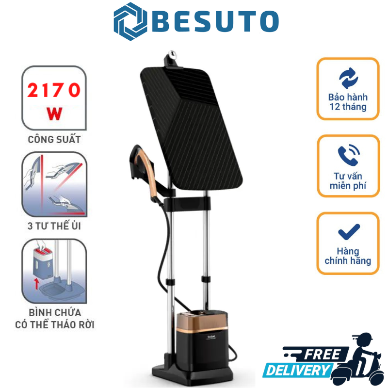 Tefal ixeo power all-in-one, tefal qt2020 iron and clothes steamer solution, black and copper