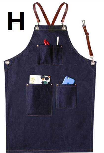 Denim Bib Retro Aprons Leather Strap Barista Barber Bartender BBQ tạp dề Chef Practical Multi-functional Workwear Uniform Clothes for Hairdressers Professional Work Clothes for Hairdressers Haircut Apron Household