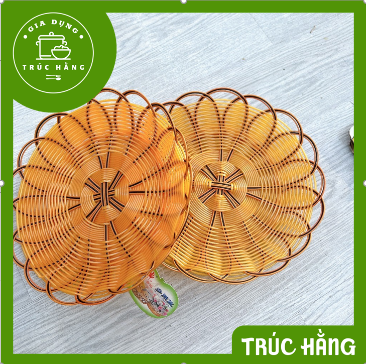 Rế nhựa đan giả mây tròn 22*6cm dùng lót nồi, đựng rau củ, trái cây tiện lợi- Rế nhựa đan giả mây tròn
