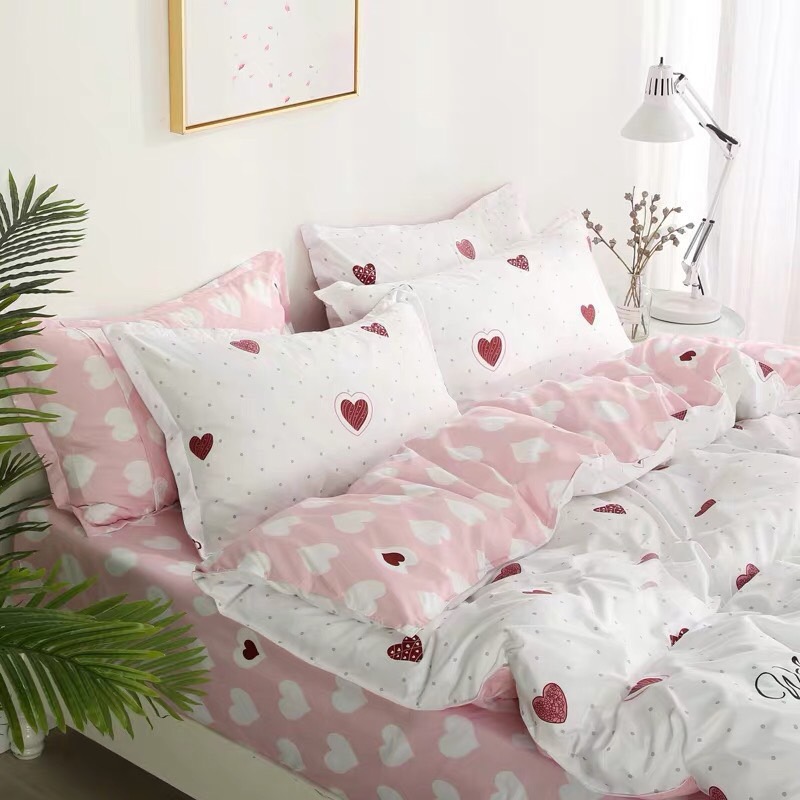 Trọn Bộ 4 Món Cotton Poly Nhập Mẫu TIM ĐỎ WORRY
