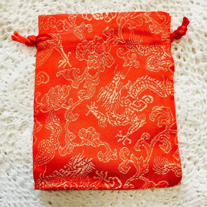 Túi gấm đỏ may mắn Long Phụng ( rồng phượng ) để đựng trang sức 2 màu đỏ vàng