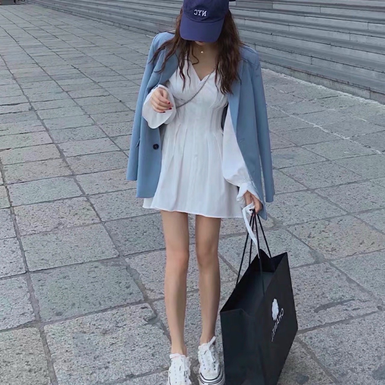 Đầm xếp li eo tay dài 2 màu