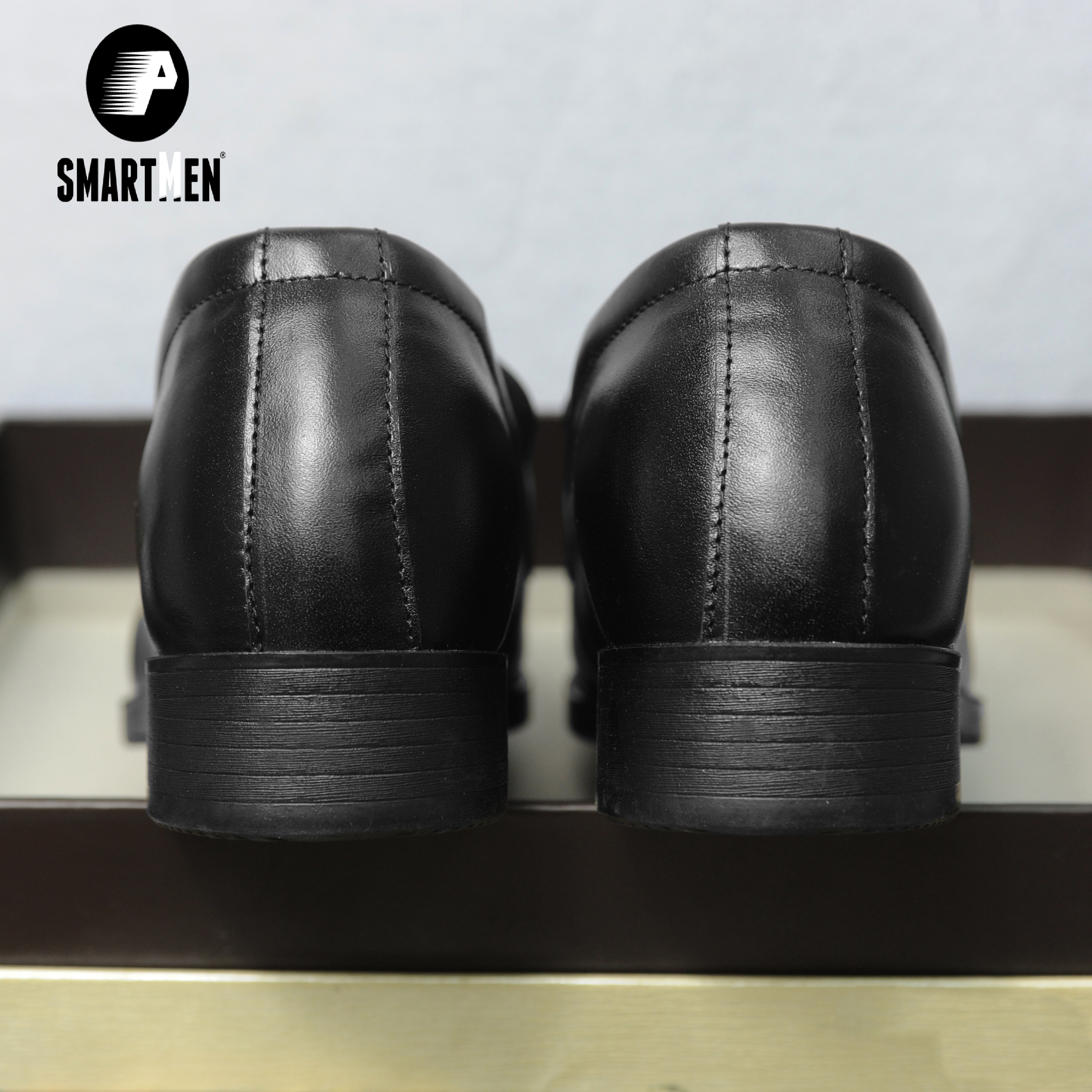 Giày lười công sở tăng chiều cao da bò SmartMen GL04 đen