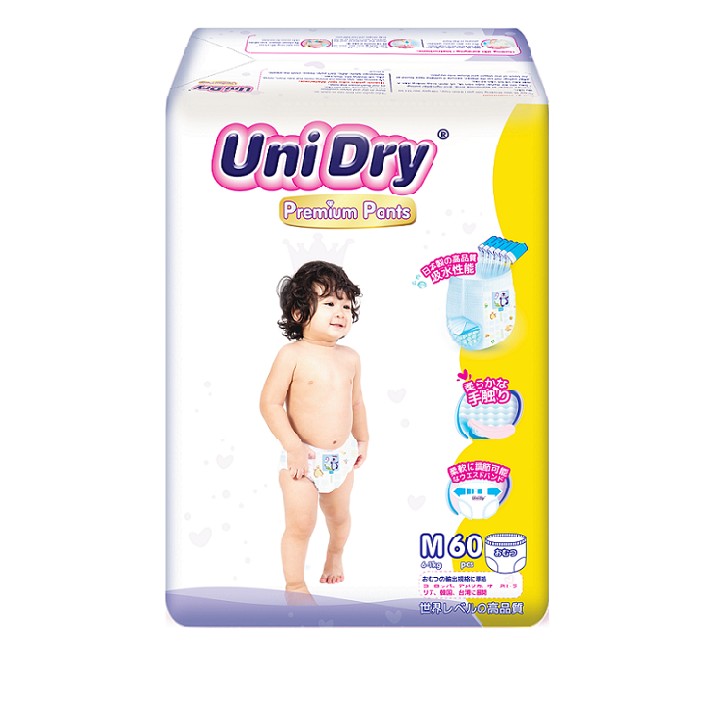 [Tặng 1 thú bông chó xám] Tã quần Unidry Premium size M60 - size L54 - size XL48