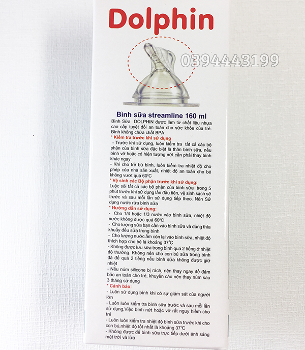 [Tặng 1 Núm Ty] Bình Sữa Streamline Cổ Hẹp 160ml Dolphin - DP018A