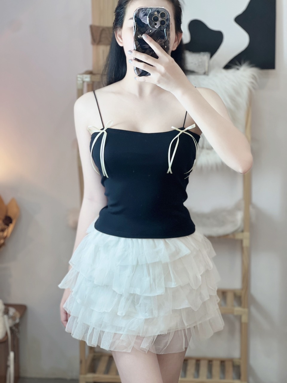 Áo hai dây thun borip đính nơ nhí hai bên ôm body về full bảng màu cực xinh đẹp TU