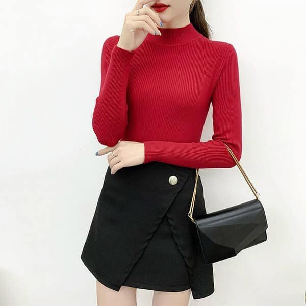 Áo len cổ 3 phân chất len co giãn mền mịn