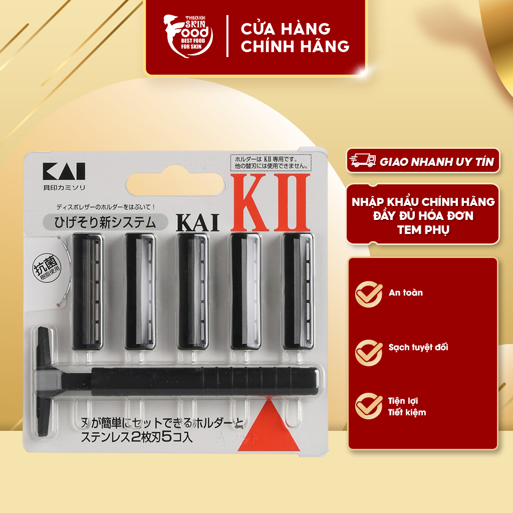 Set Dao Cạo Râu 2 Lưỡi Kép Kai (1 Thân 5 Lưỡi)