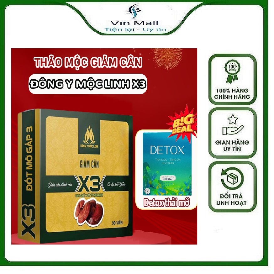 Giảm Cân Slim X3 Đông Y Mộc Linh Trà Thảo Mộc Giảm Cân Cấp Tốc + Tặng Kèm Detox (Mẫu mới)
