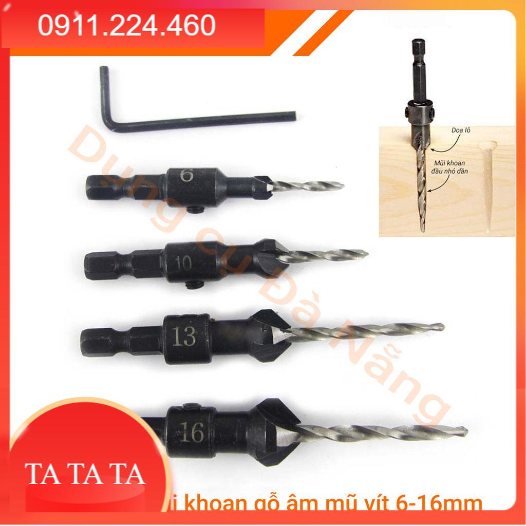 Bộ 4 mũi khoan gỗ âm mũ vít mũi 6 -16 đầu thuôn