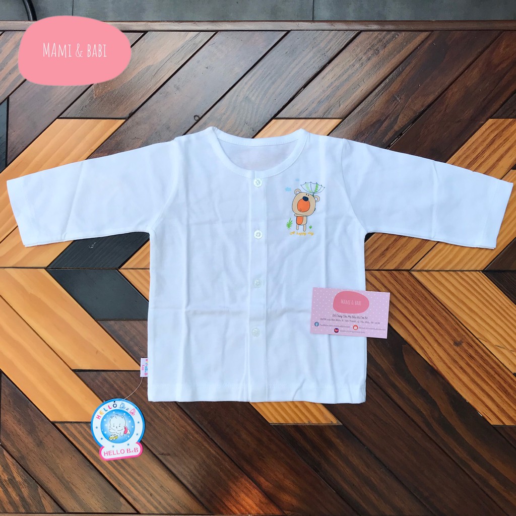 Áo Sơ Sinh Tay Dài Cho Bé Nút Giữa Hello B&B