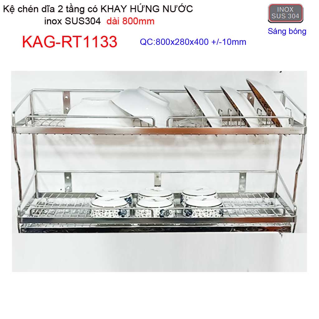 [HCM]Kệ đựng chén bát có khay hứng nước inox sus304 kệ chén dĩa 2 tầng Roca dài 80cm KAG-RT1133