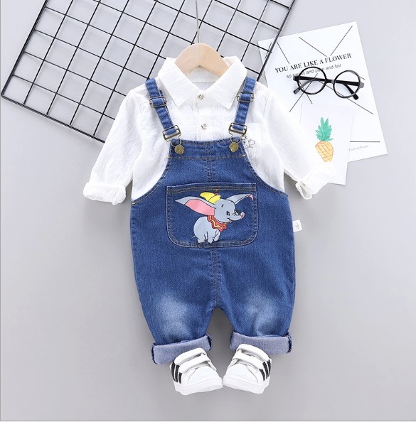 Sét Yếm Jean + Áo Sơ Mi Giấy Cho Bé